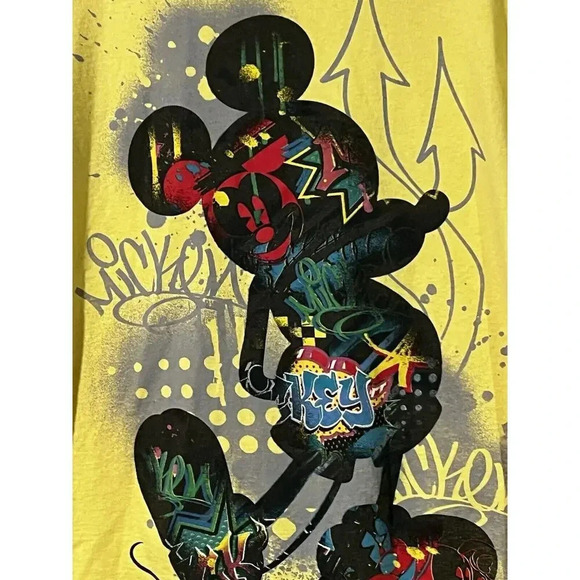 Men's Mickey Mouse Graffiti shirt Yellow Size: L Large see discription & photos - Picture 2 of 4